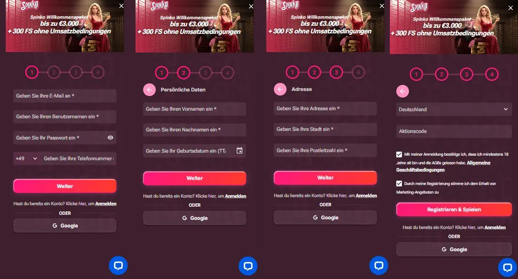 Spinko Casino registr